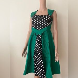 NWT green and black dress with white polka dot print classic casual business M
